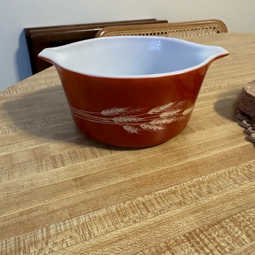 Vintage Pyrex Burnt Orange Bowl with Harvest Print